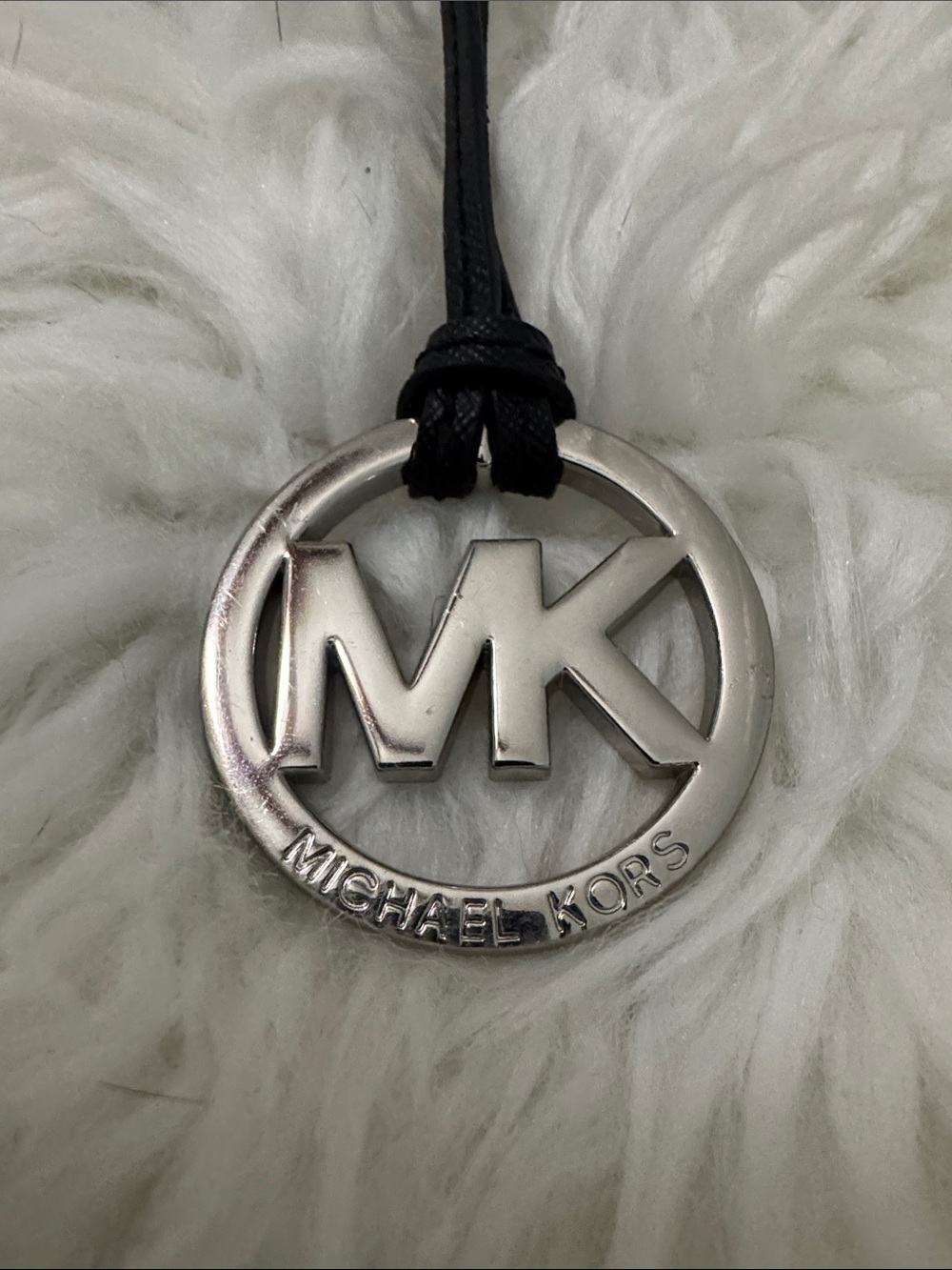 Michael Kors Black Leather Bag Charm Large Silver
